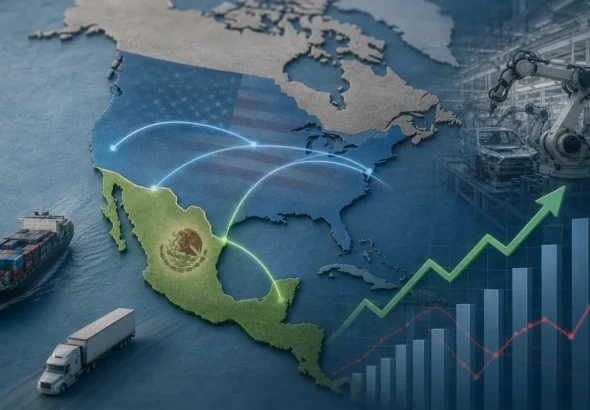 Gráfico conceptual sobre el repunte de la economía mexicana y su comparación con Estados Unidos en el tercer trimestre de 2026