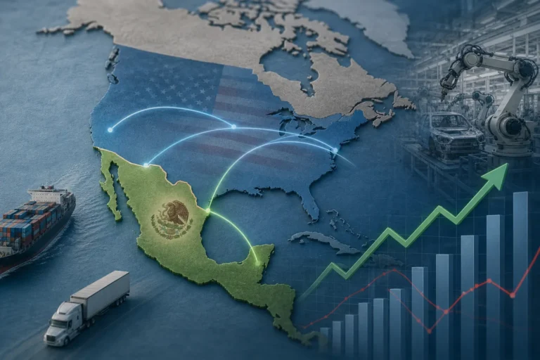 Gráfico conceptual sobre el repunte de la economía mexicana y su comparación con Estados Unidos en el tercer trimestre de 2026