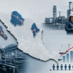 Mapa de México que muestra la concentración regional del empleo y los establecimientos IMMEX en agosto de 2026
