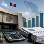Documentos de la Ley de Ingresos 2027 junto al Senado de México y una gráfica comparativa con 2026