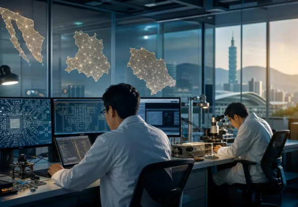 Ingenieros mexicanos trabajan en un laboratorio de diseño de semiconductores relacionado con Kutsari