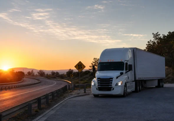 Tractocamión detenido en un parador junto a una carretera de cuota en México