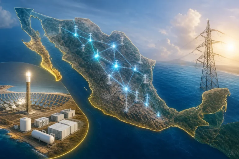Mapa de México con proyectos de transmisión de la CFE y centrales híbridas en Baja California Sur