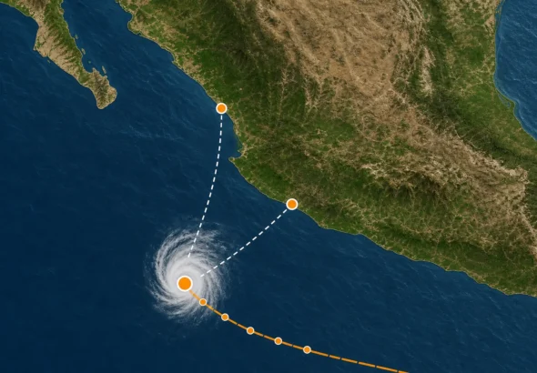 Mapa de la tormenta tropical Vance frente al Pacífico mexicano sin alertas costeras